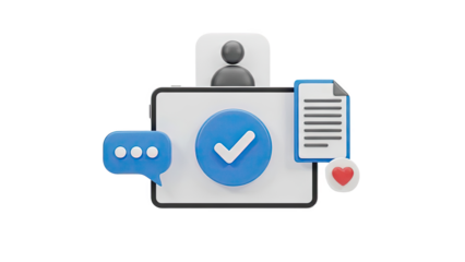 3D Icons: User Profile, Chat, Verified, Document, and Heart