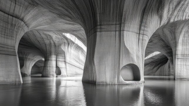 Abstract Concrete Caves Reflecting Water