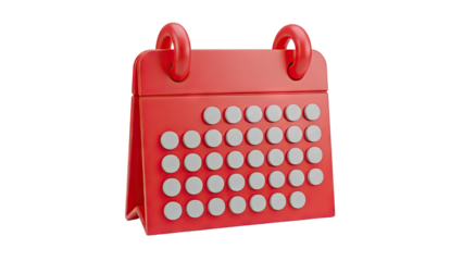 3D Red Calendar Icon on transparent background