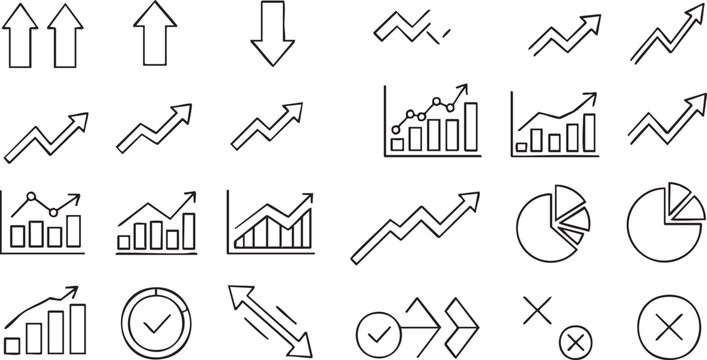 Hand drawn arrows set featuring vector sketches of business signs and direction pointers in a collection of web icon symbols for design illustration