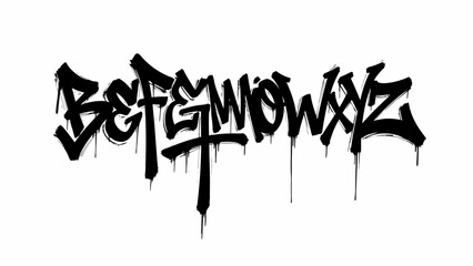 Energetic black alphabet font with a distinct dripping graffiti style, conveying raw urban energy for expressive graphic design and impactful typographic statements