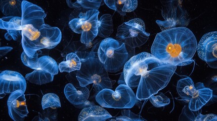 Bioluminescent jellyfish swarm