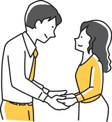 手を取り見つめ合う男女