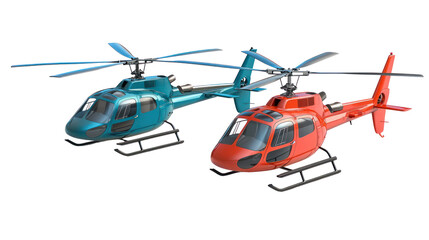 Two Modern Helicopters on White Background