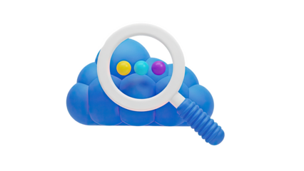 3D Cloud with Magnifying Glass and Colored Spheres