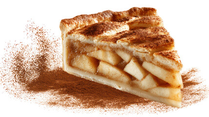 Apple Pie Slice with Cinnamon Dust Isolated on Transparent Background