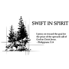 Swift in Spirit Christian Philippians 3:14 Wolf and Pine Forest Illustration