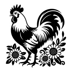 Rooster with Sunflowers