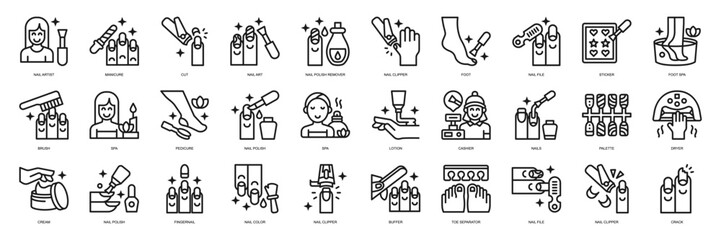 Nail Salon line style. Containing Nail Polish, Spa, beauty, nail polish, cosmetics, wellness, Lotion