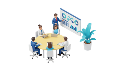 3D Business Meeting with Data Presentation