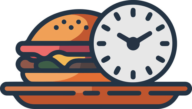 Flat Design Burger with Clock Vector Graphic Illustration Perfect for Fast Food and Time-Themed Projects ...