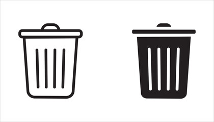 Trash bin vector icon set. Trash collection sign illustration. Trash bin symbol or logo. Trash can. White background.