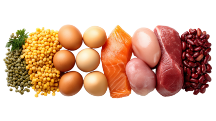 Diverse food selection meat eggs and beans showcasing range of foods including protein rich meat eggs and legumes like beans