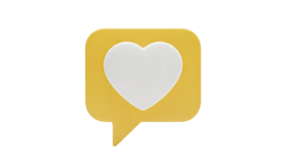 3D Yellow speech bubble with white heart icon on transparent background