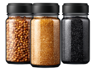 Three jars with various beans display of three jars containing distinct varieties of beans visual of legumes