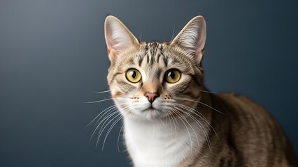 Closeup portrait of a tabby cat with bright yellow eyes