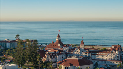 Hotel Del Coronado in San Diego, aerial drone shot 
