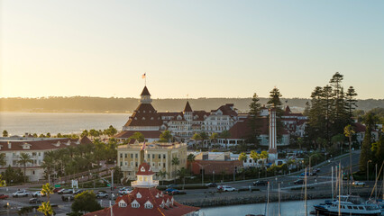 Hotel Del Coronado in San Diego, aerial drone shot 