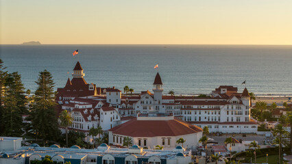 Hotel Del Coronado in San Diego, aerial drone shot 