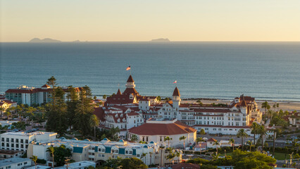 Hotel Del Coronado in San Diego, aerial drone shot 