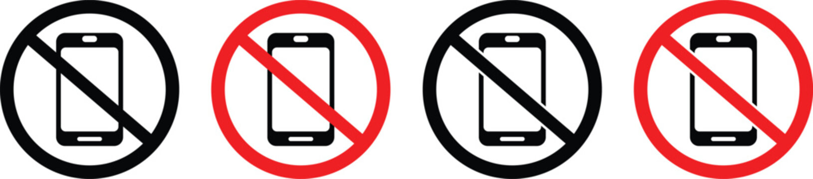 No Smartphone or Mobile Phone Usage Prohibition Sign vector Set