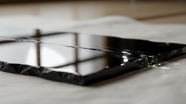 Polished obsidian stone with shimmering reflections
