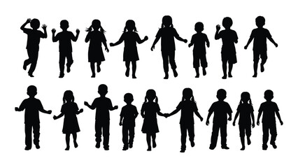 A collection of silhouettes depicting children in various playful and active poses
