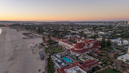Hotel Del Coronado in San Diego, aerial drone shot 