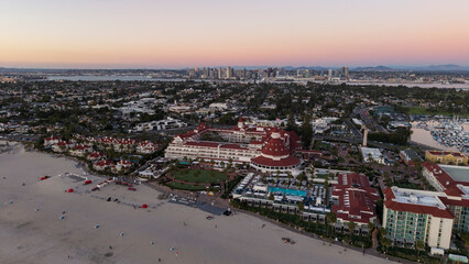 Hotel Del Coronado in San Diego, aerial drone shot 