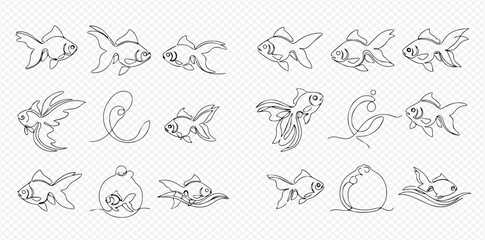 Obraz premium Set of continuous line art drawings featuring various goldfish designs, showcasing aquatic life in a simple, elegant style.