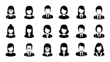 Collection of diverse black silhouette icons representing various people with different hairstyles