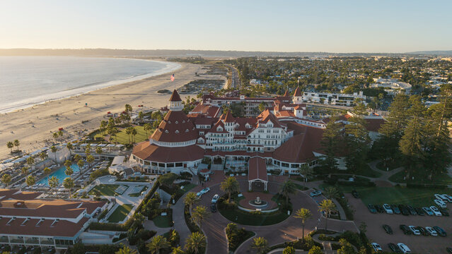 Hotel Del Coronado in San Diego, aerial drone shot 