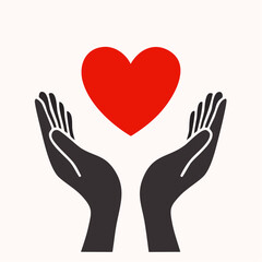 Obraz premium A symbol of love and care, two hands cradle a red heart, representing support, compassion, and affection, perfect for health and wellness themes