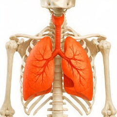 Human Lung Anatomy Illustration &ndash; Medical Diagram of Respiratory System with Ribcage and Bronchial Tree