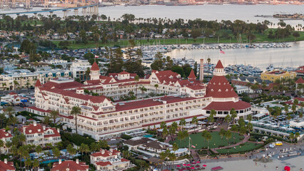 Hotel Del Coronado in San Diego, aerial drone shot 