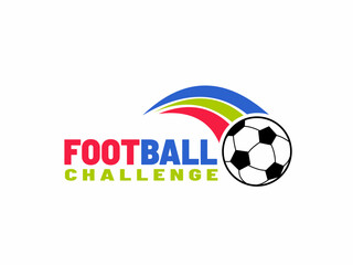 Football Challenge logo design with soccer ball and colorful dynamic swoosh isolated on white background