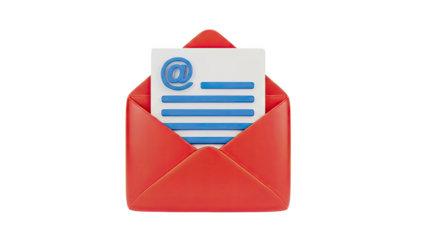 3D Icon of Red Envelope with Email Symbol and Lines