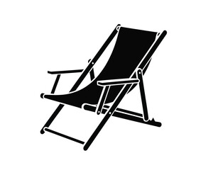 A Black And White Illustration Of A Foldable Deck Chair On A White Background