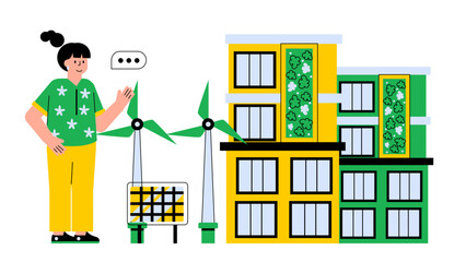 Naklejka premium Corporate Campus Transitioning to 100% Renewable Power