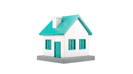 3D Render of a Miniature White House with Teal Roof and Accents