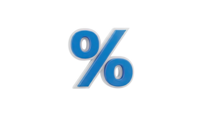 3D Blue Percentage Symbol on transparent background