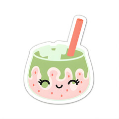 Sweet matcha drink mixed with strawberries