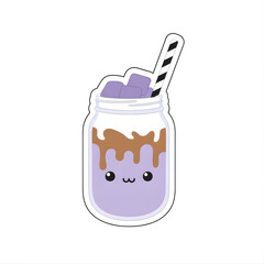 Fresh drink with grape milkshake flavor and chocolate topping