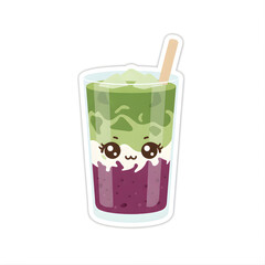 A glass of matcha drink mixed with chocolate