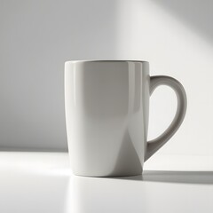 Obraz premium Minimal Blank Ceramic Coffee Mug Mockup with Soft Natural Light on Clean Background