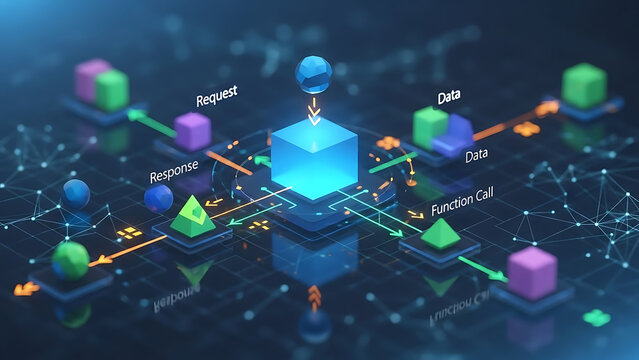 API concept with application programming interface integration, software connectivity, data exchange and modern digital technology background
