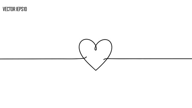 A minimalist continuous line drawing of a heart shape centered on a horizontal line against a white background.