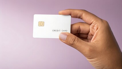 Human hand holding blank white credit card mockup for financial services and digital payment solutions