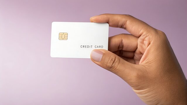 Human hand holding blank white credit card mockup for financial services and digital payment solutions - Powered by Adobe