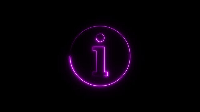 glowing neon information sign icon animation, neon purple info animation on a black background, help desk symbol icon animated,information icon 4k video motion.glowing neon information sign icon anima